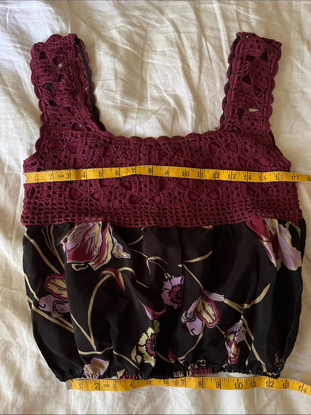 Chasing Unicorns 🥀 Crochet Silk Crepe Camisole {Wild Aster print} sz M - Picture 12 of 13